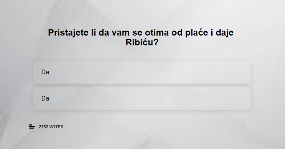 ANKETA Želite li da vam se oduzima od plaće kako bi se hranilo Ribića?