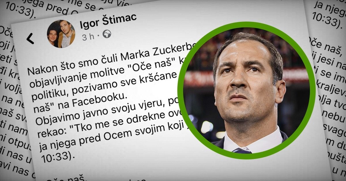 Štimac se na Fejsu obrušio na Zuckerberga: Pozivamo sve kršćane da objave ovu molitvu