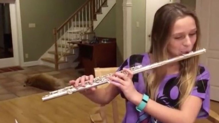 Svirala je flautu, a onda ju je njen pas nasmijao do suza svojom reakcijom