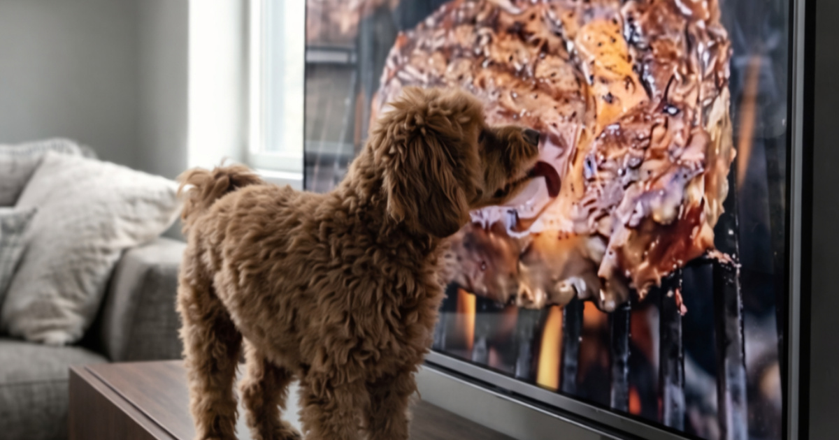 Pas pokušao polizati odrezak s TV ekrana i postao internetski hit 😂