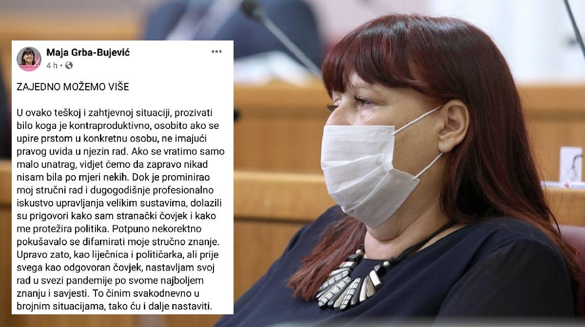 Liječnici prozvali Grbu-Bujević, ona im odgovorila: Nikad nisam bila po mjeri nekih