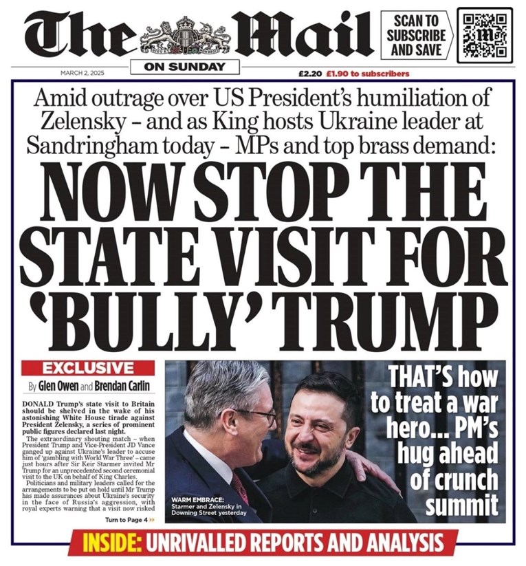Ovo je današnja naslovnica desničarskog Daily Maila. I on se okrenuo protiv Trumpa