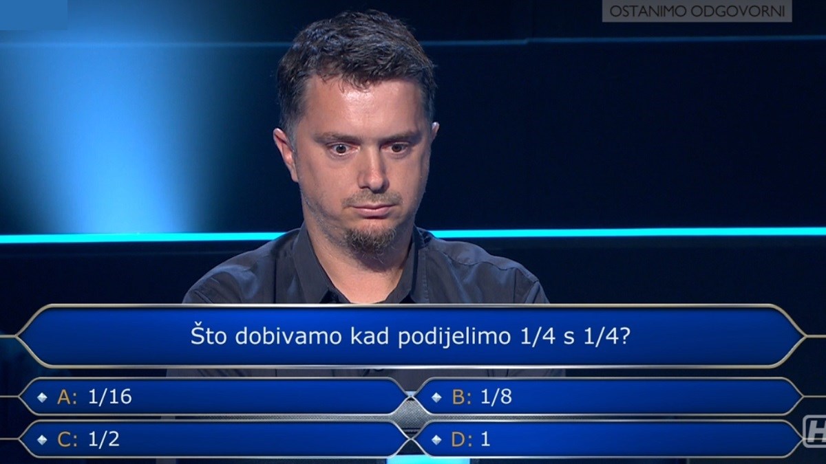 Matematičko pitanje za 2000 kuna namučilo natjecatelja Milijunaša, znate li odgovor?