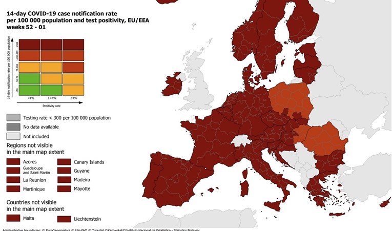 ECDC objavio novu korona-kartu, praktički cijela Europska unija tamnocrvena
