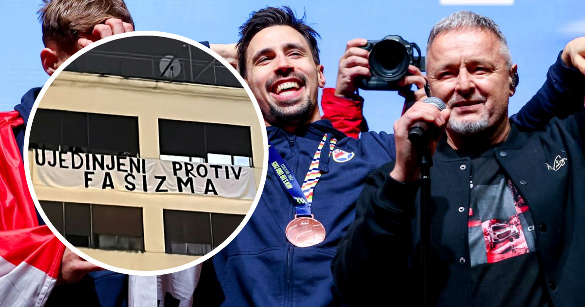 Traje doček, Plenković nije došao. Netko izvjesio natpis "Ujedinjeni protiv fašizma"