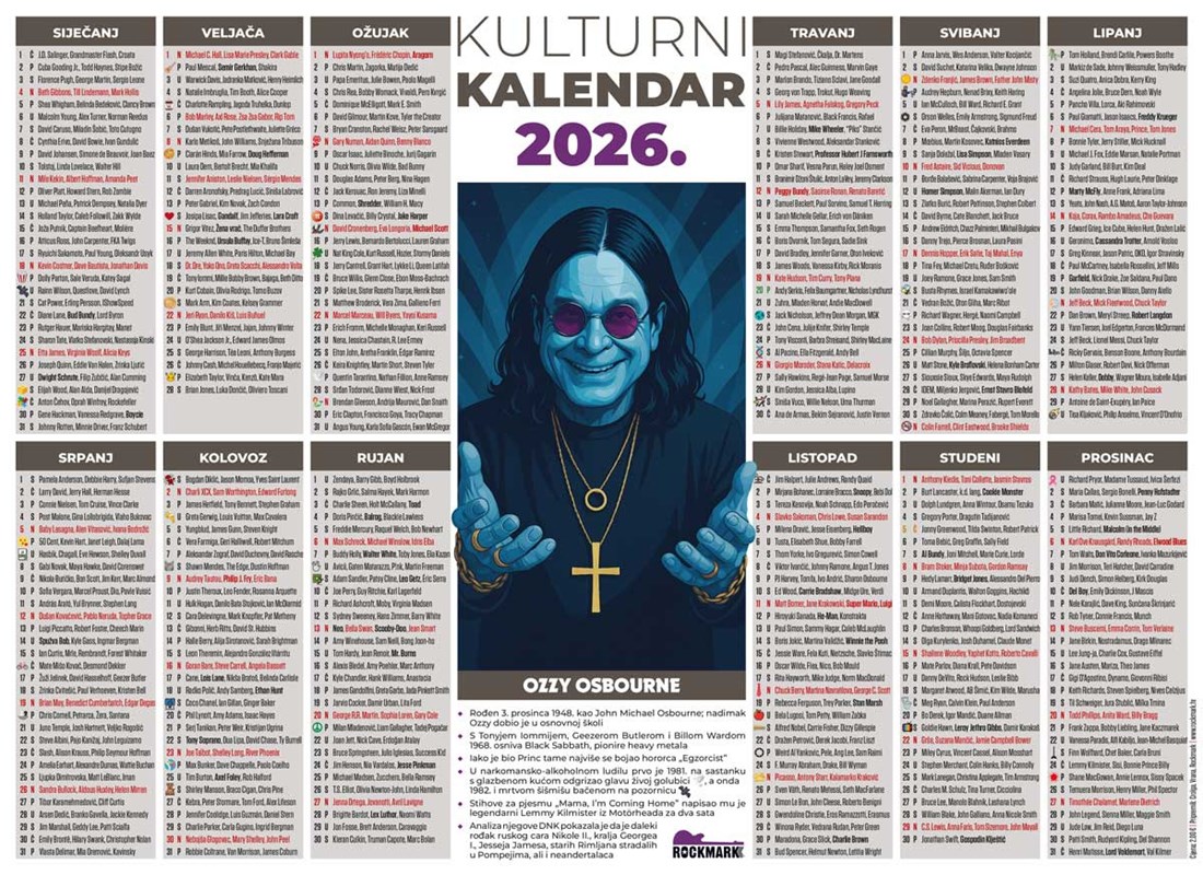 Umjesto Isusa - Ozzy. Hrvatska knjižara predstavila Kulturni kalendar za 2026.
