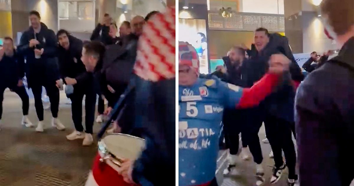 VIDEO Rukometaši došli u hotel. Dočekali su ih Mi Hrvati, bubanj i "Bježite ljudi..."