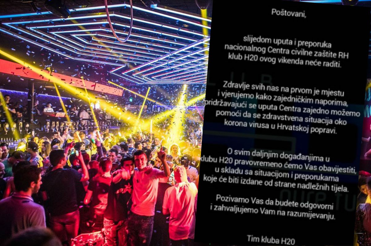 Zagrebački klub H2O odlučio da zbog koronavirusa neće raditi ovog vikenda