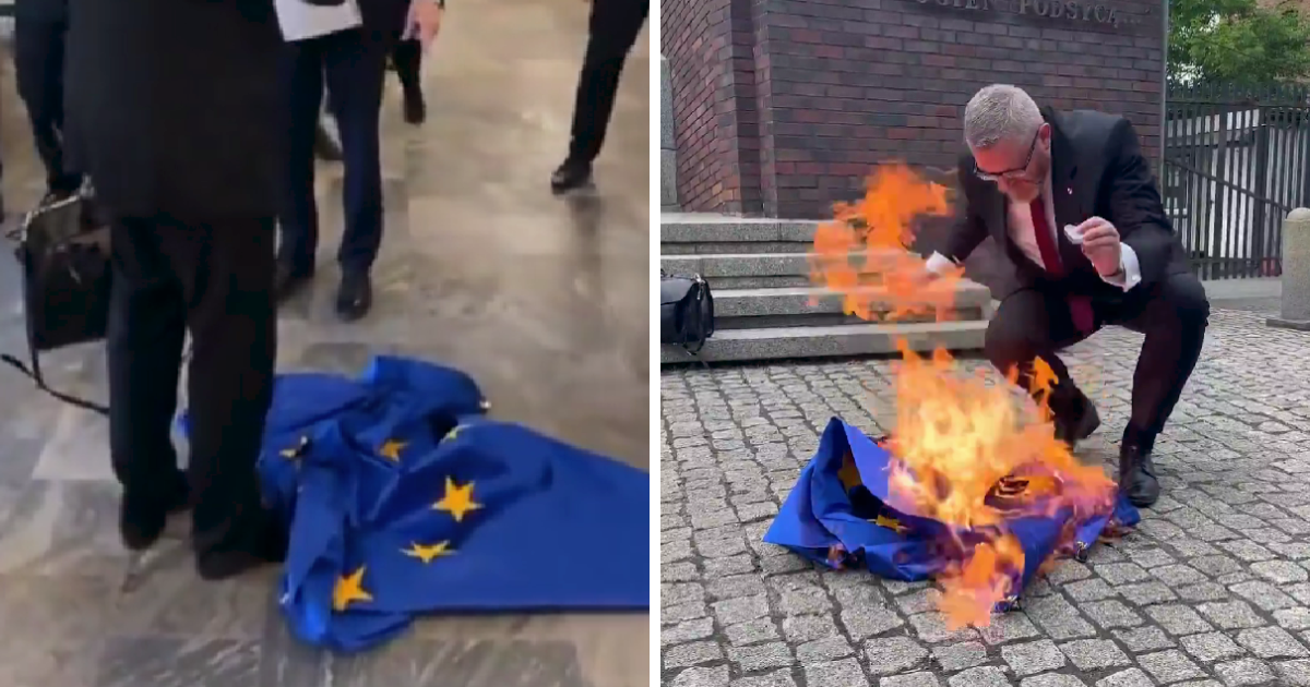 VIDEO Poljski europarlamentarac obrisao cipele o EU zastavu pa je spalio