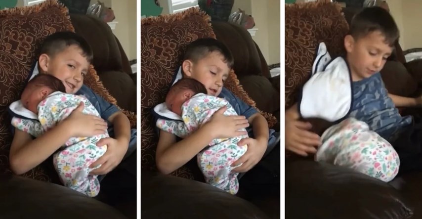 Sestrica napunila pelenu dok ju je brat držao u naručju. Njegova reakcija je viralna
