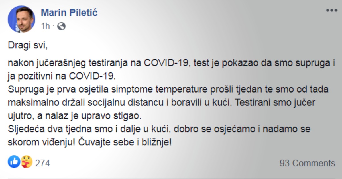Gradonačelnik Novske: Supruga i ja smo pozitivni na koronu
