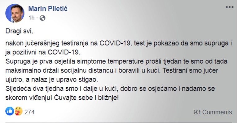 Gradonačelnik Novske: Supruga i ja smo pozitivni na koronu