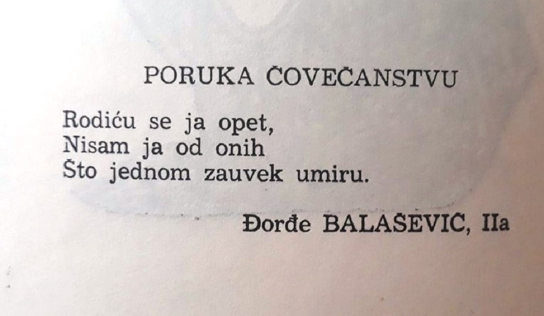 Ovo je Đorđe Balašević napisao u drugom razredu srednje škole