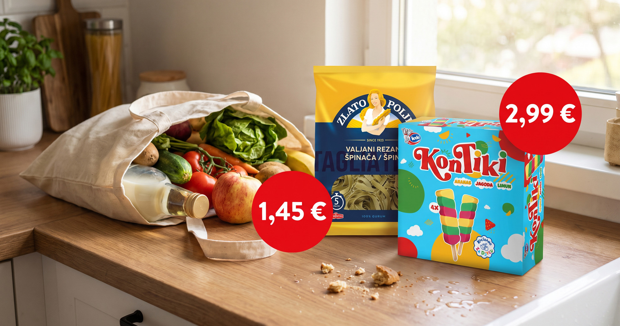 Uštedite: Rezanci sa špinatom za samo 1,45 €, a kutija Kontiki sladoleda za 2,99 €