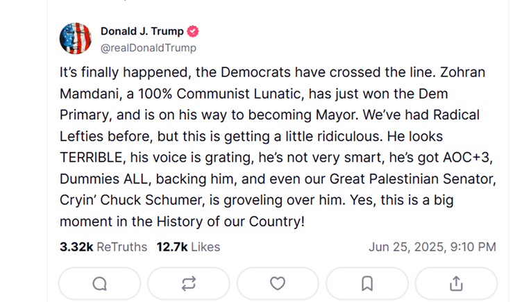 Trump: 100-postotni komunistički luđak je na putu da postane gradonačelnik New Yorka