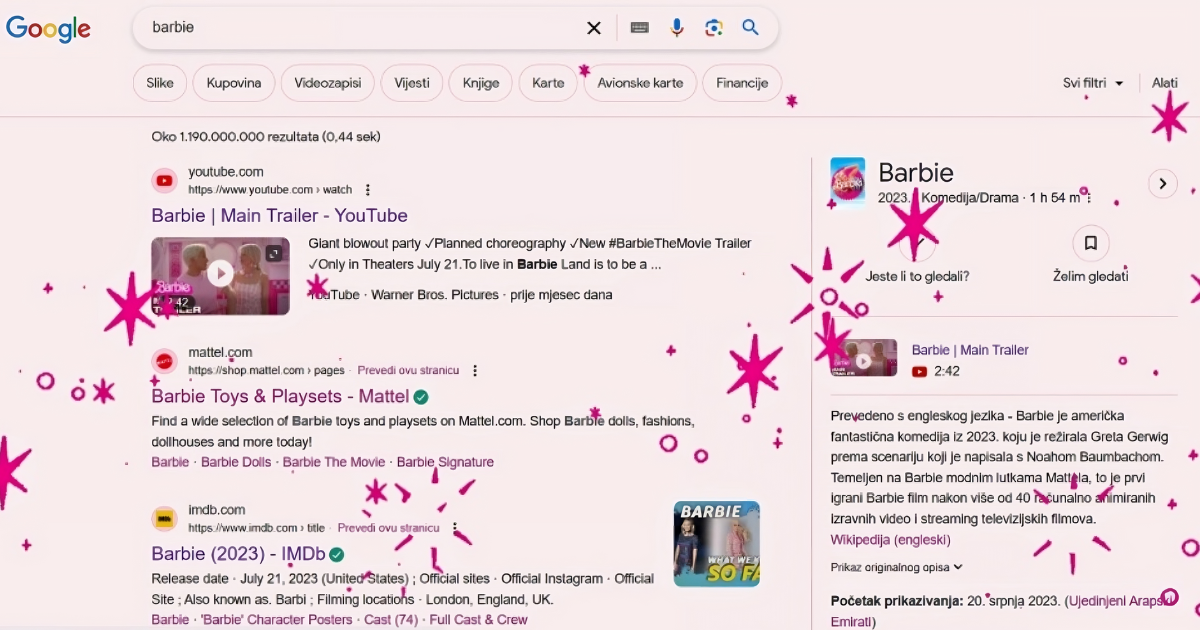 Ako u Google tražilicu upišete Barbie dočekat će vas ružičasto iznenađenje