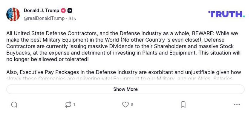 Trump zabranjuje isplatu dividendi i otkup dionica obrambenim divovima. Odmah su pale