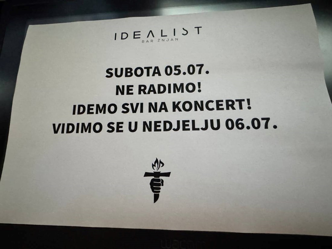 Kafić u Splitu zalijepio obavijest: "U subotu ne radimo jer svi idemo na koncert"