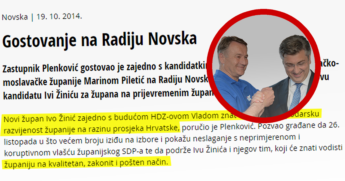 Plenković 2014.: Podržite Žinića, županiju će voditi zakonito i pošteno