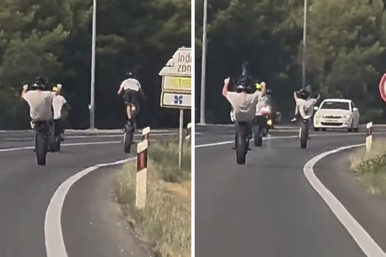VIDEO Stajali na motorima i vozili na jednom kotaču na ulazu u Šibenik