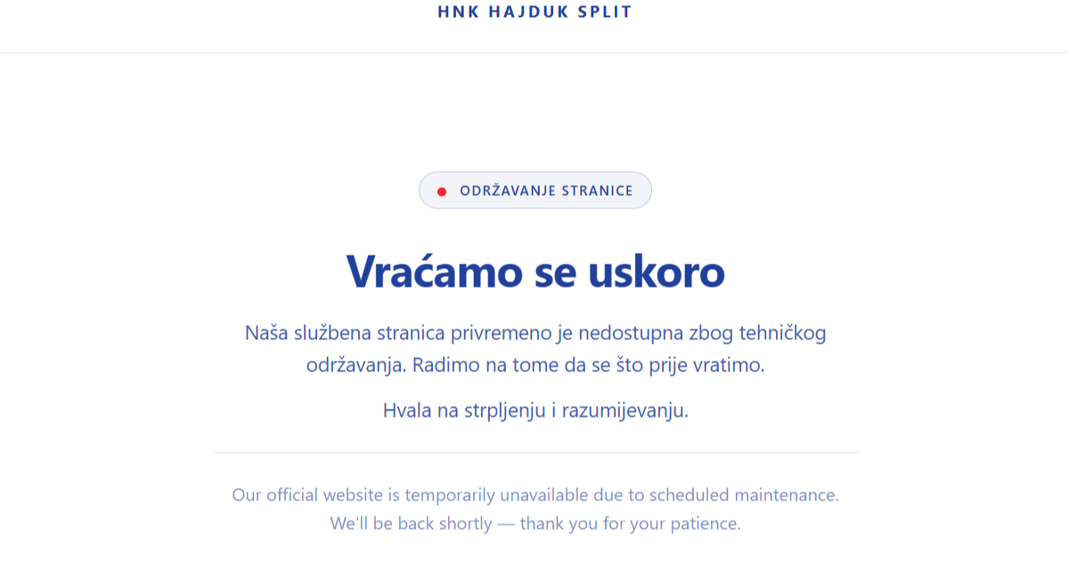 Osvanula nova poruka na Hajdukovoj hakiranoj web-stranici: "Vraćamo se uskoro"