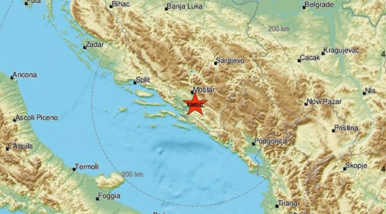 Kod Mostara zabilježen potres magnitude 2.5