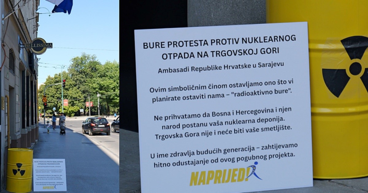 Aktivisti ispred ambasade RH u Sarajevu postavili "radioaktivnu" bačvu