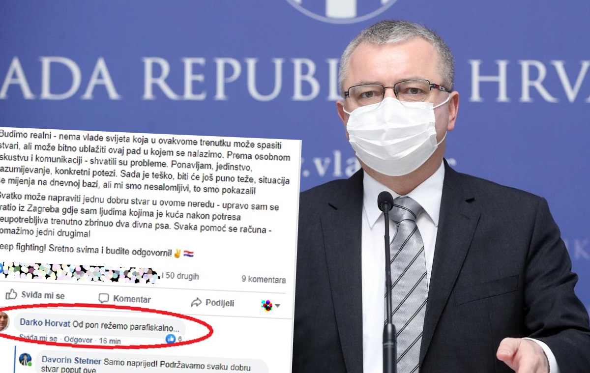 Horvat novu gospodarsku mjeru objavio u komentaru na Fejsu, komentar ubrzo nestao