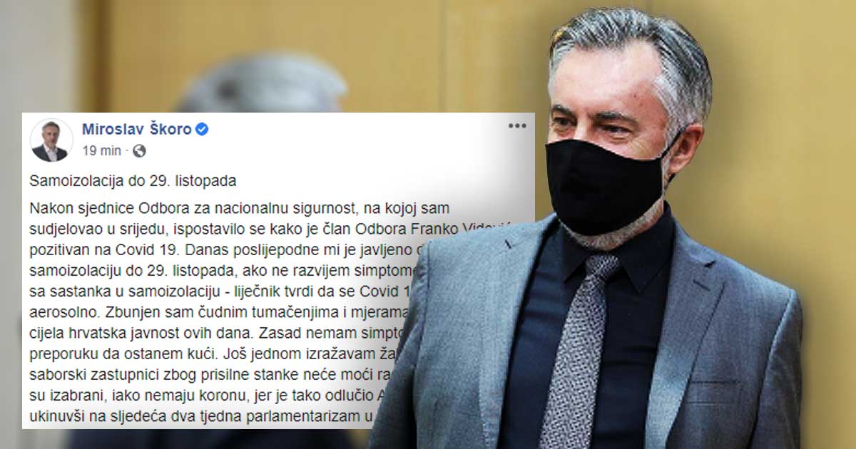 I Škoro je u samoizolaciji