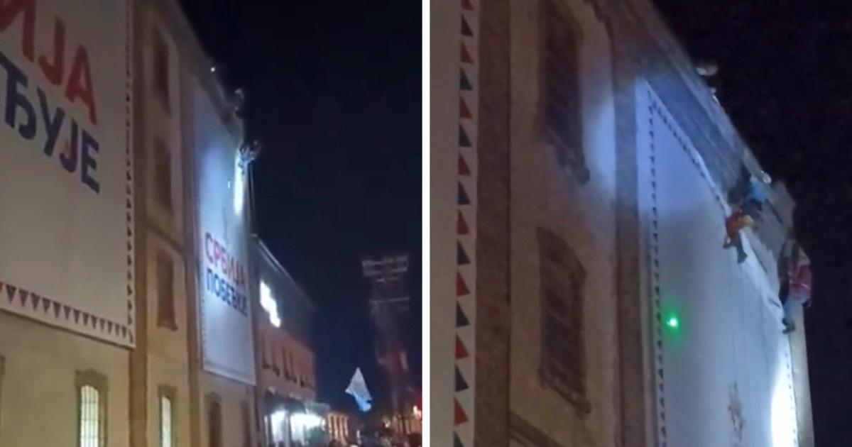 VIDEO Studenti u Srbiji skinuli velike transparente "Srbija pobeđuje"