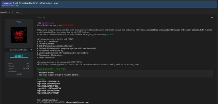 Srpska grupa na dark forumu objavila da je hakirala FinInfo i zdravstvenu ustanovu
