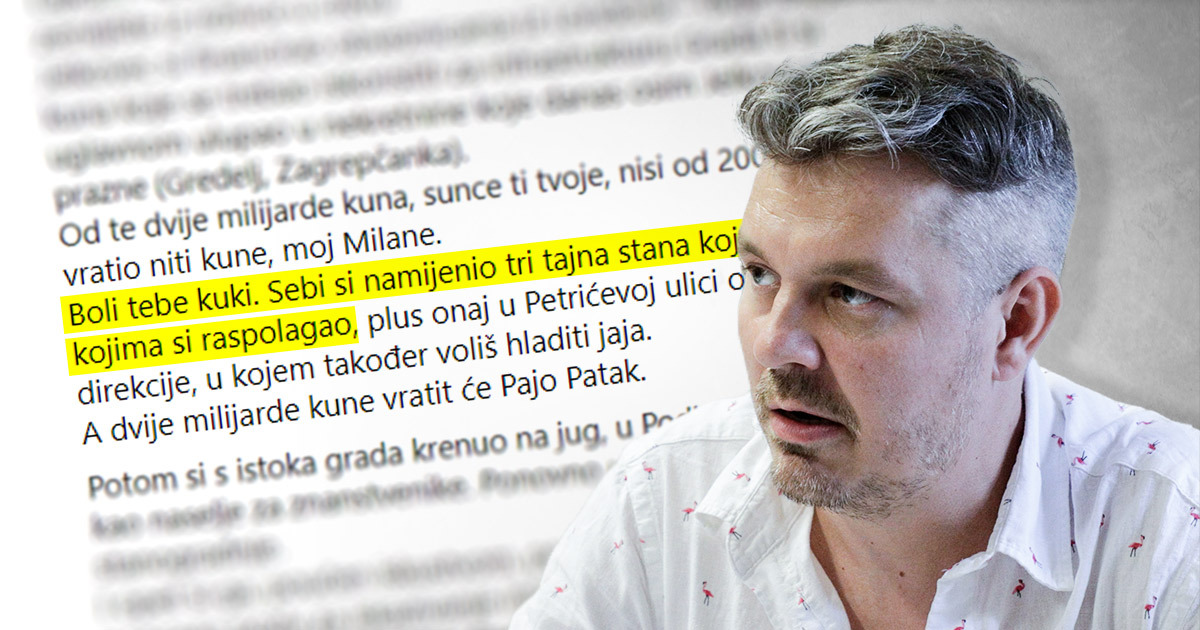 Juričan Bandiću: Sebi si dao tri tajna stana, a dvije milijarde vratit će Pajo Patak
