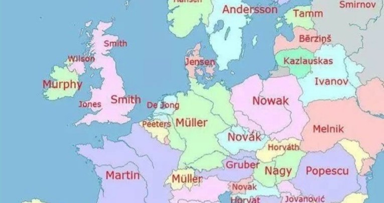 Karta najčešćih prezimena u zemljama Europe: Ekipu zabavlja islandsko i hrvatsko