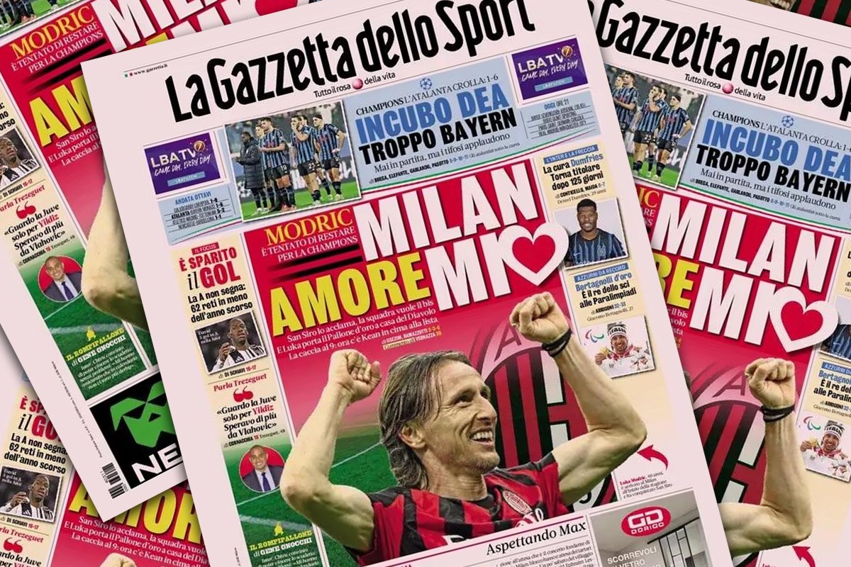Talijani slave Modrića. Pogledajte naslovnicu Gazzette