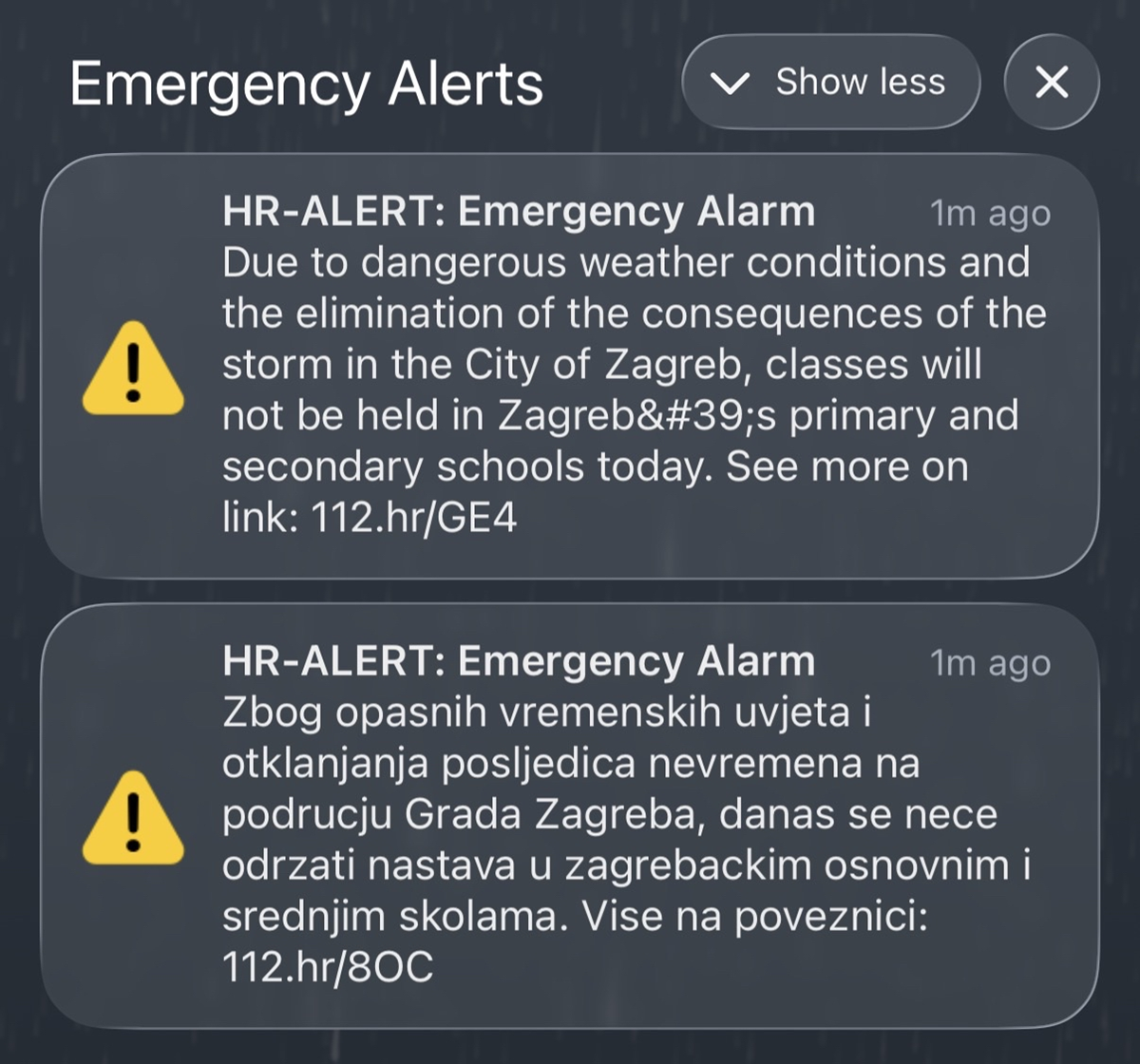 Zagrepčanima stigao ALERT na mobitele
