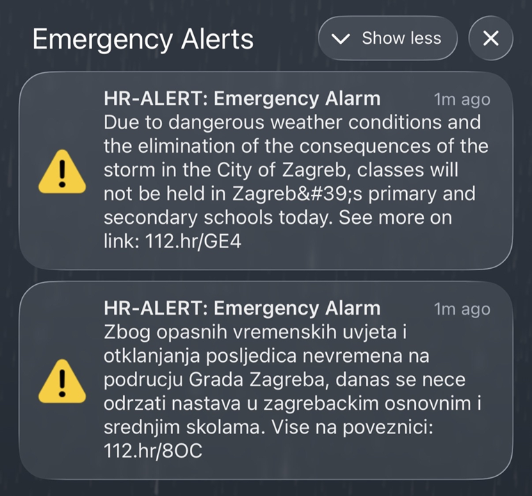 Zagrepčanima stigao ALERT na mobitele