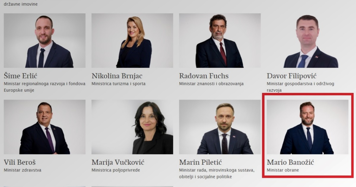 Na stranicama vlade Banožić je i dalje ministar