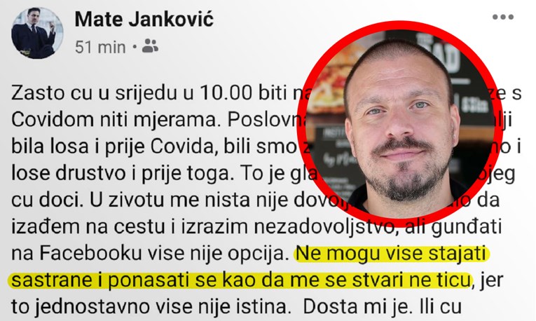Mate Janković: Dosta mi je. Ne mogu više stajati sa strane