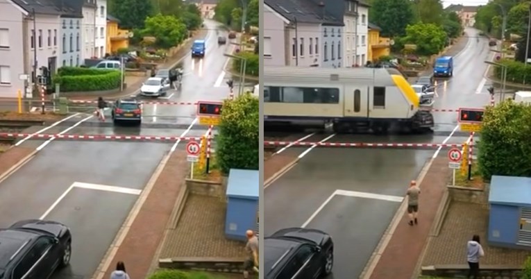 VIDEO Zaglavio na pružnom prijelazu u Volkswagenu, a onda je dojurio vlak