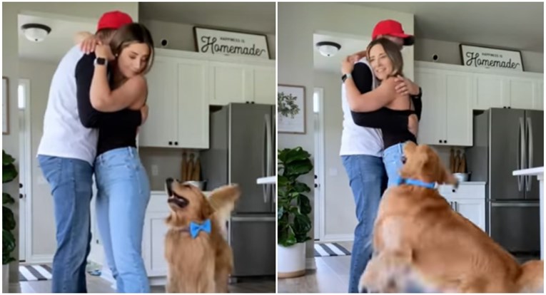 Reakcija psa kad njegovu vlasnicu zagrli muž je hit, ljudi pišu: Kako je ljubomoran