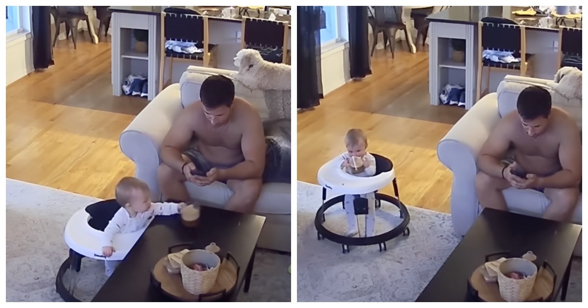 Beba uzela kavu tati ispred nosa i prolila je po sebi. On je bio zadubljen u mobitel