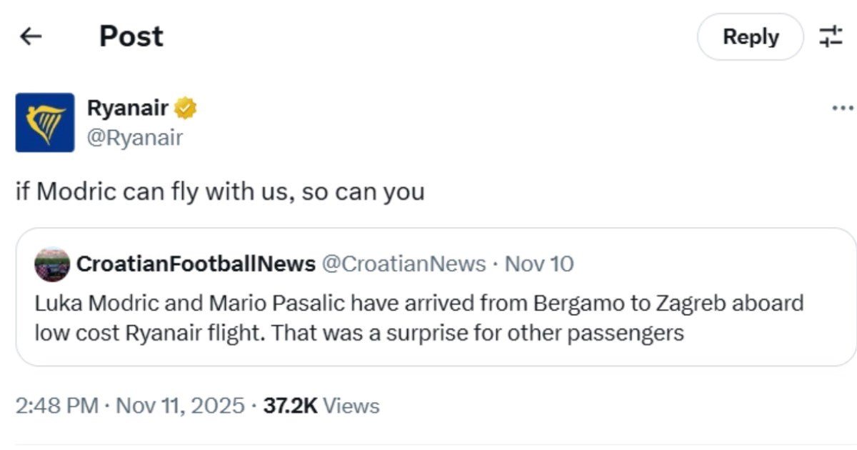 Pogledajte objavu Ryanaira nakon što je Modrić njihovim letom došao u Hrvatsku