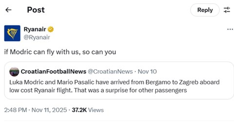 Ryanair: Ako Modrić može letjeti s nama, možete i vi