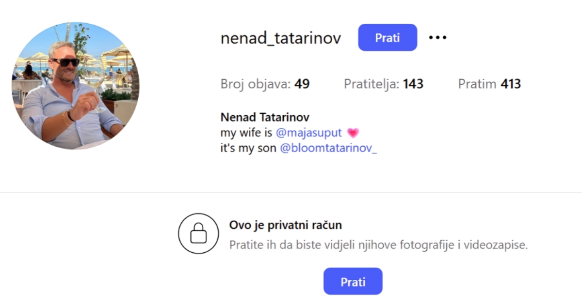 Šuput objavila da se razvodi. Pogledajte opis na Instagram profilu Nenada Tatarinova