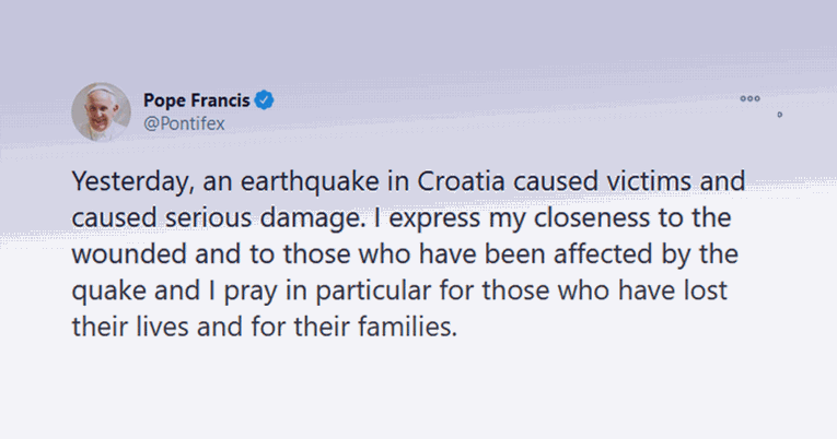 Papa Franjo: Molim za žrtve potresa u Hrvatskoj