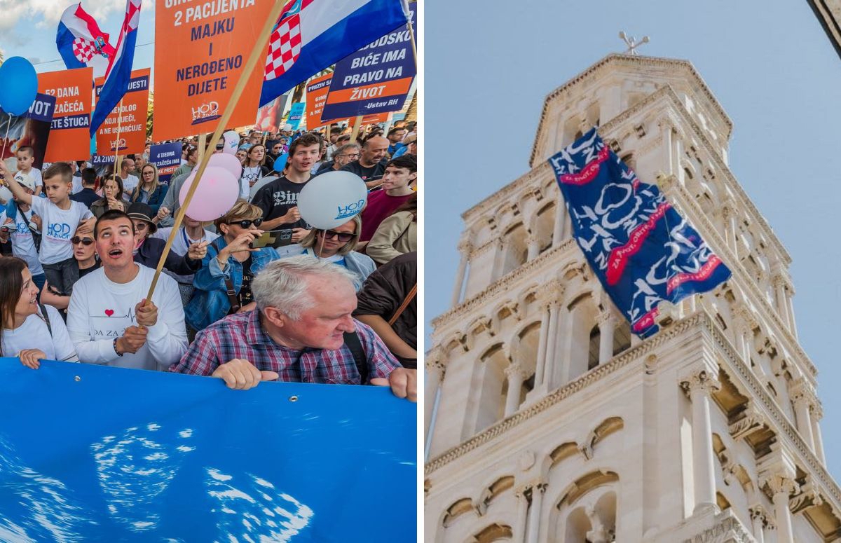 Održan "Hod za život" u Splitu, traže zakon protiv pobačaja. Na Sv. Duju stavili zastavu
