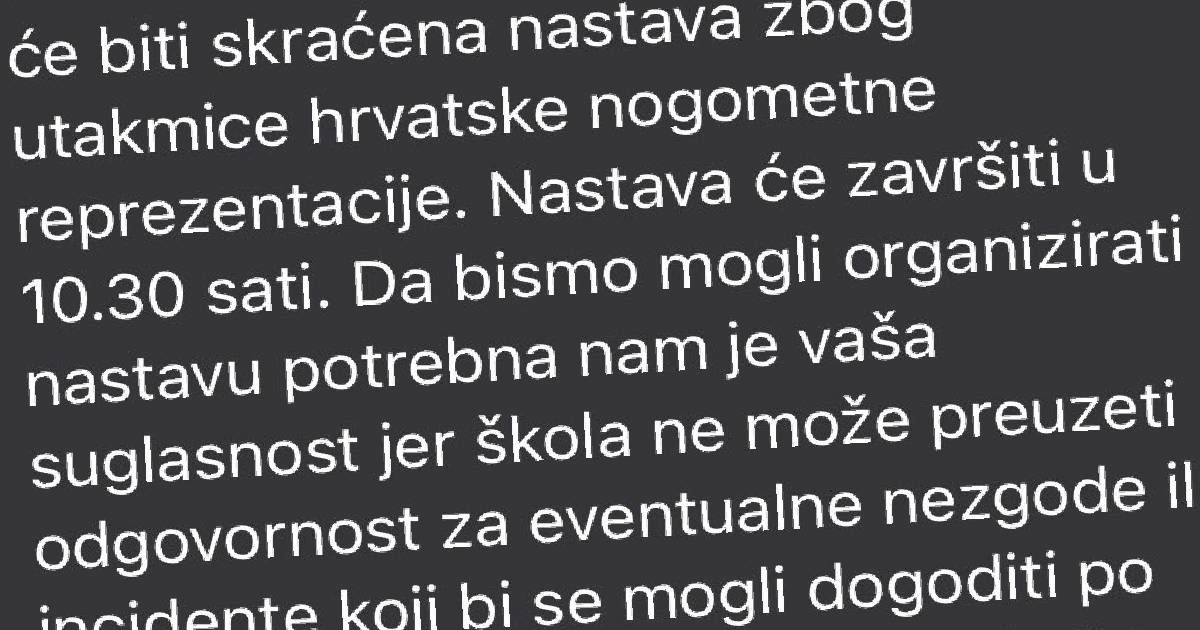 Širi se poruka škole u Zadru roditeljima: "Zbog utakmice u srijedu skraćena nastava"