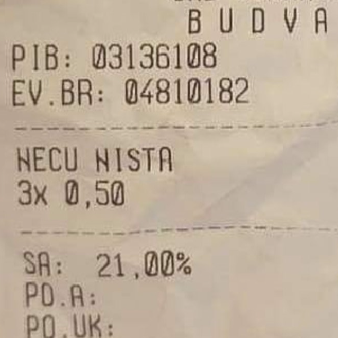 Fotka računa iz Budve postala hit i nasmijala mnoge: "Tamo i ništa naplaćuju"