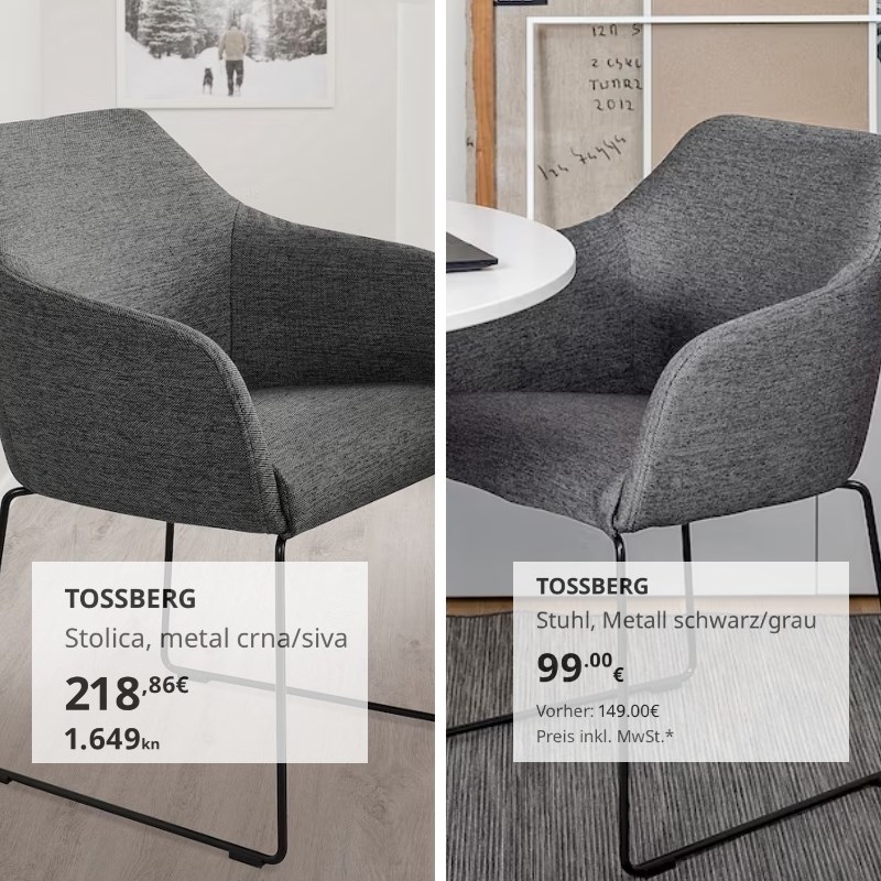 IKEA-ina stolica u Hrvatskoj košta 218 eura, a u Njemačkoj 99. Zašto?