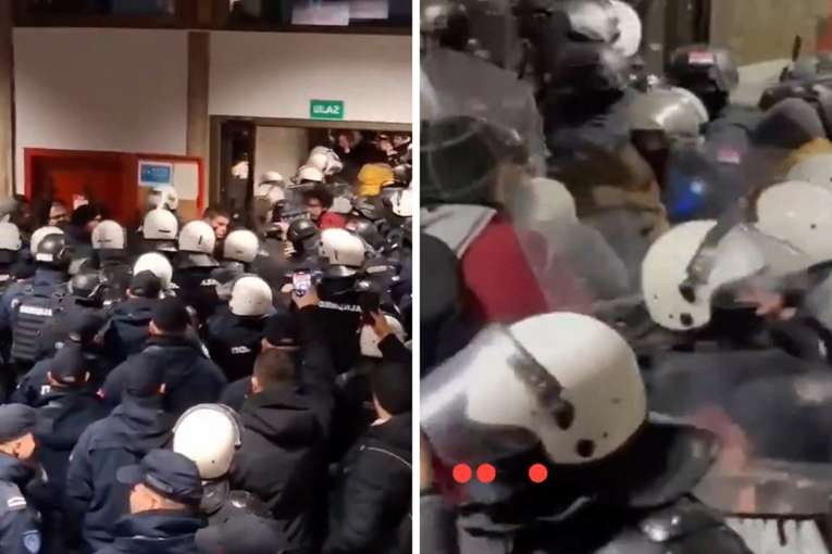 VIDEO Interventna izbacila studente i profesore s Filozofskog fakulteta u Novom Sadu